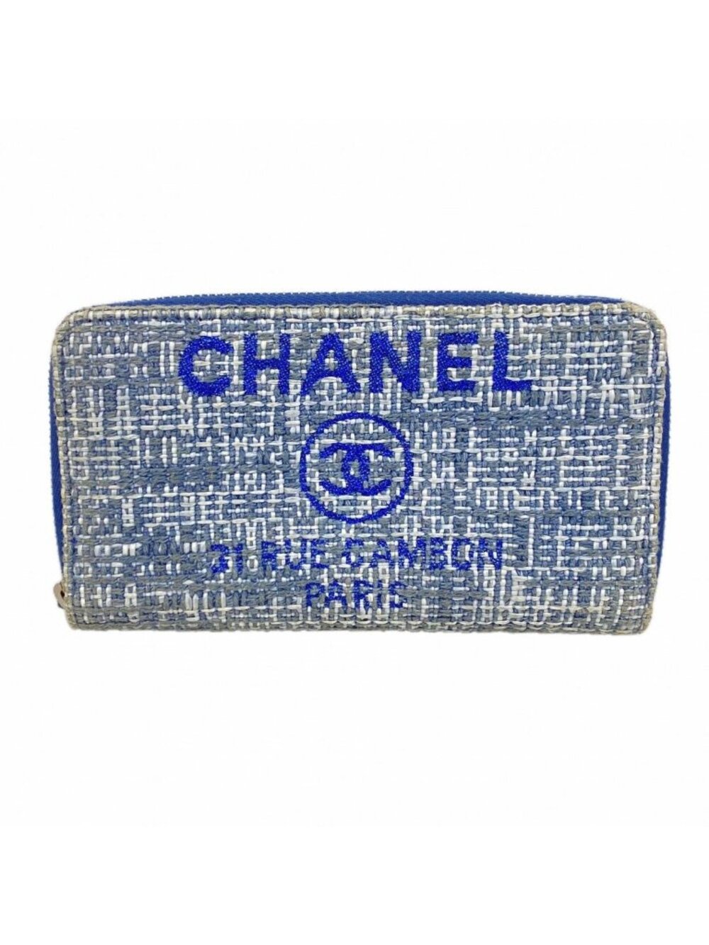 Chanel Wallet Deauville Tweed Blue Silver